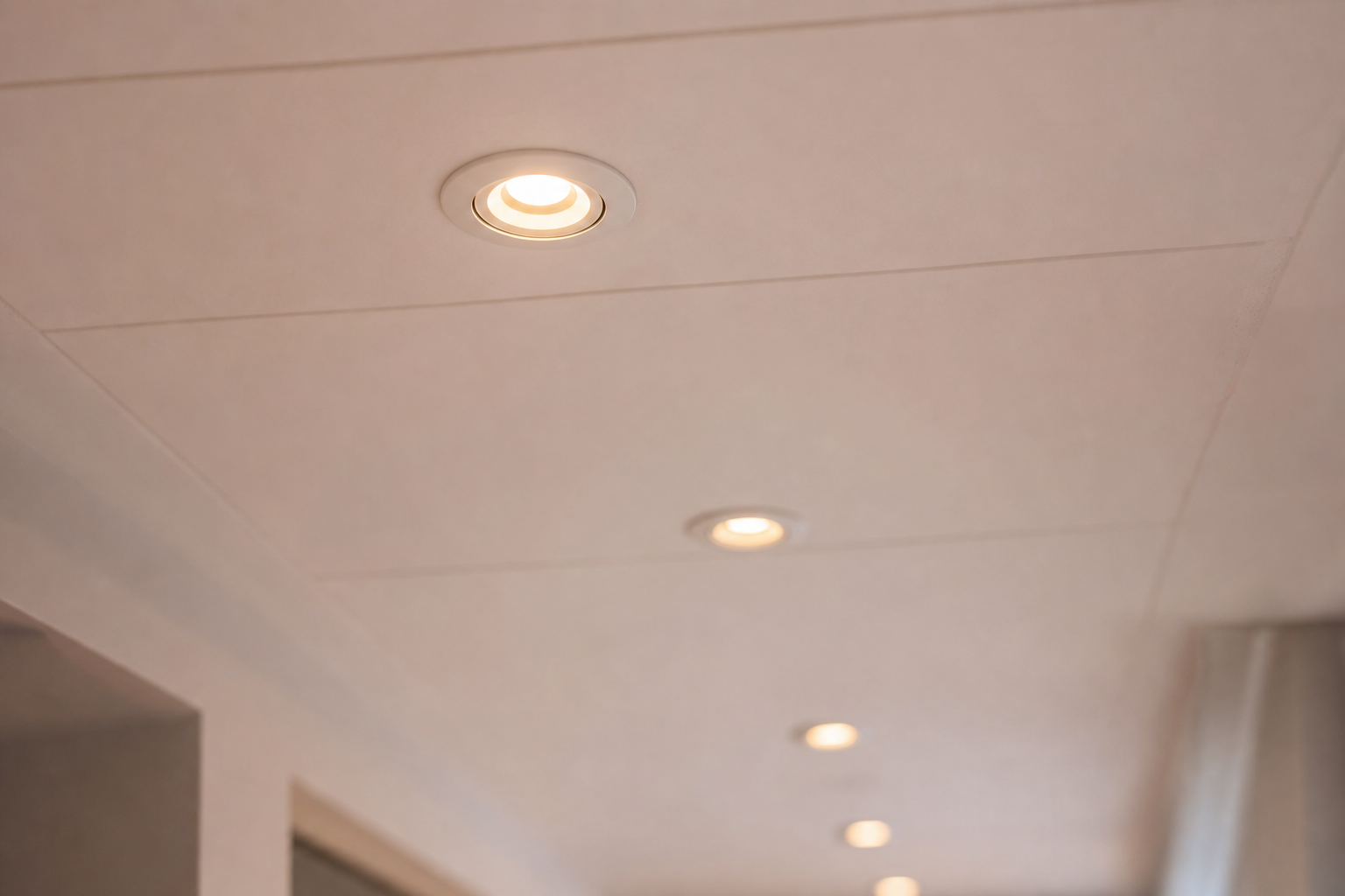 Faretti LED a incasso integrati in un controsoffitto in cartongesso